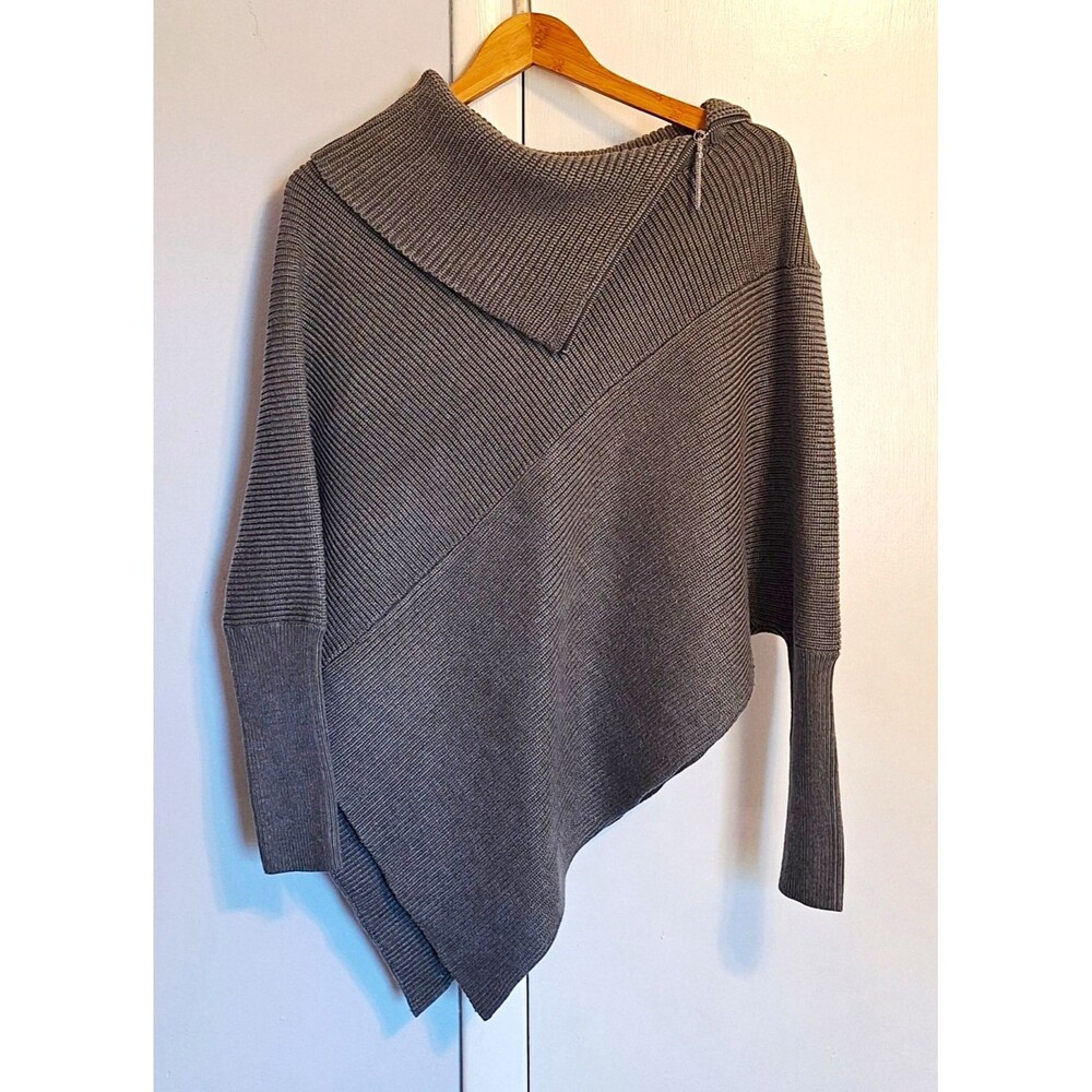 White House Black Market Womens Gray Solid Knit Pullover Zipper Sweater M/L